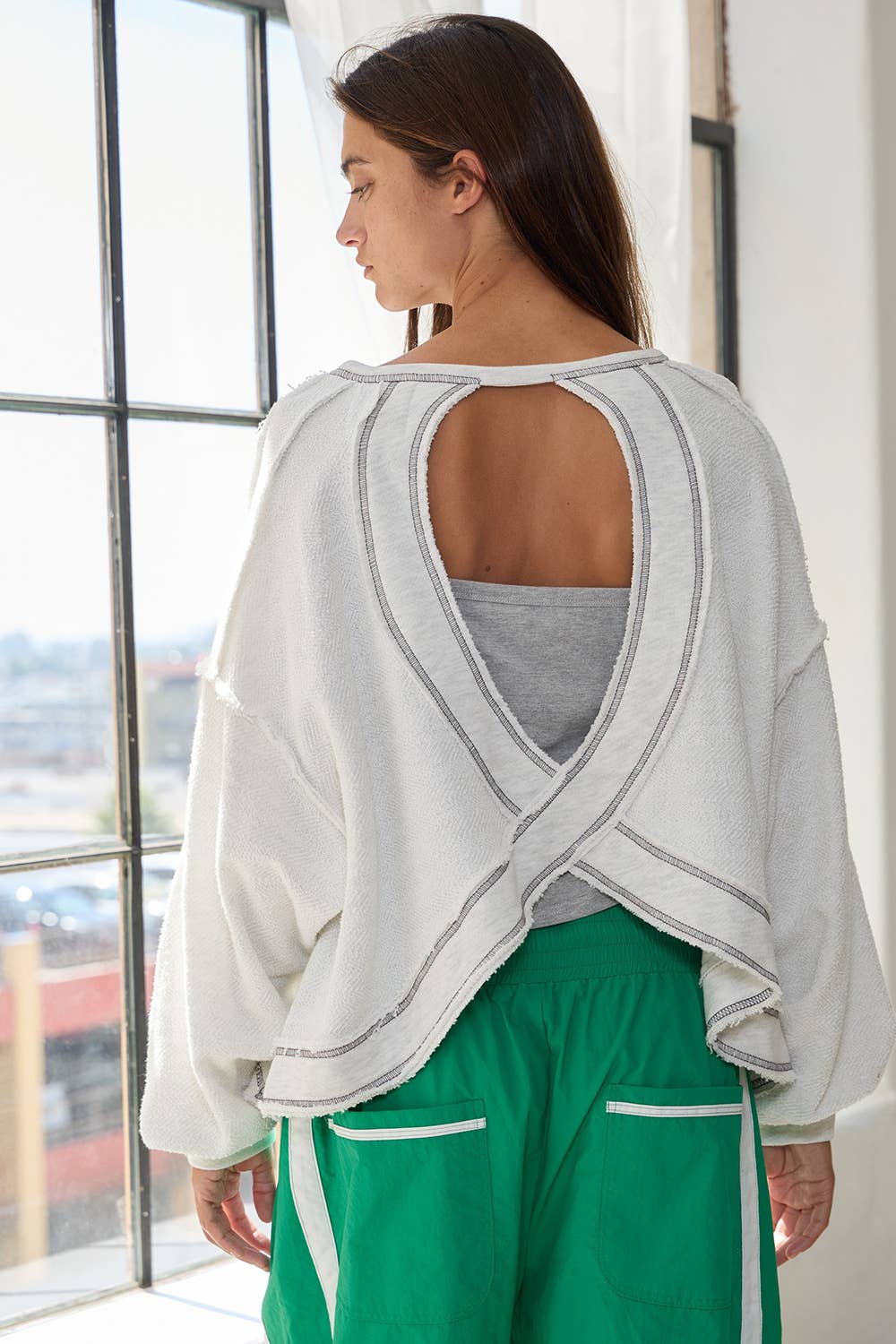 Open Back Oversize Reverse Stitched Top