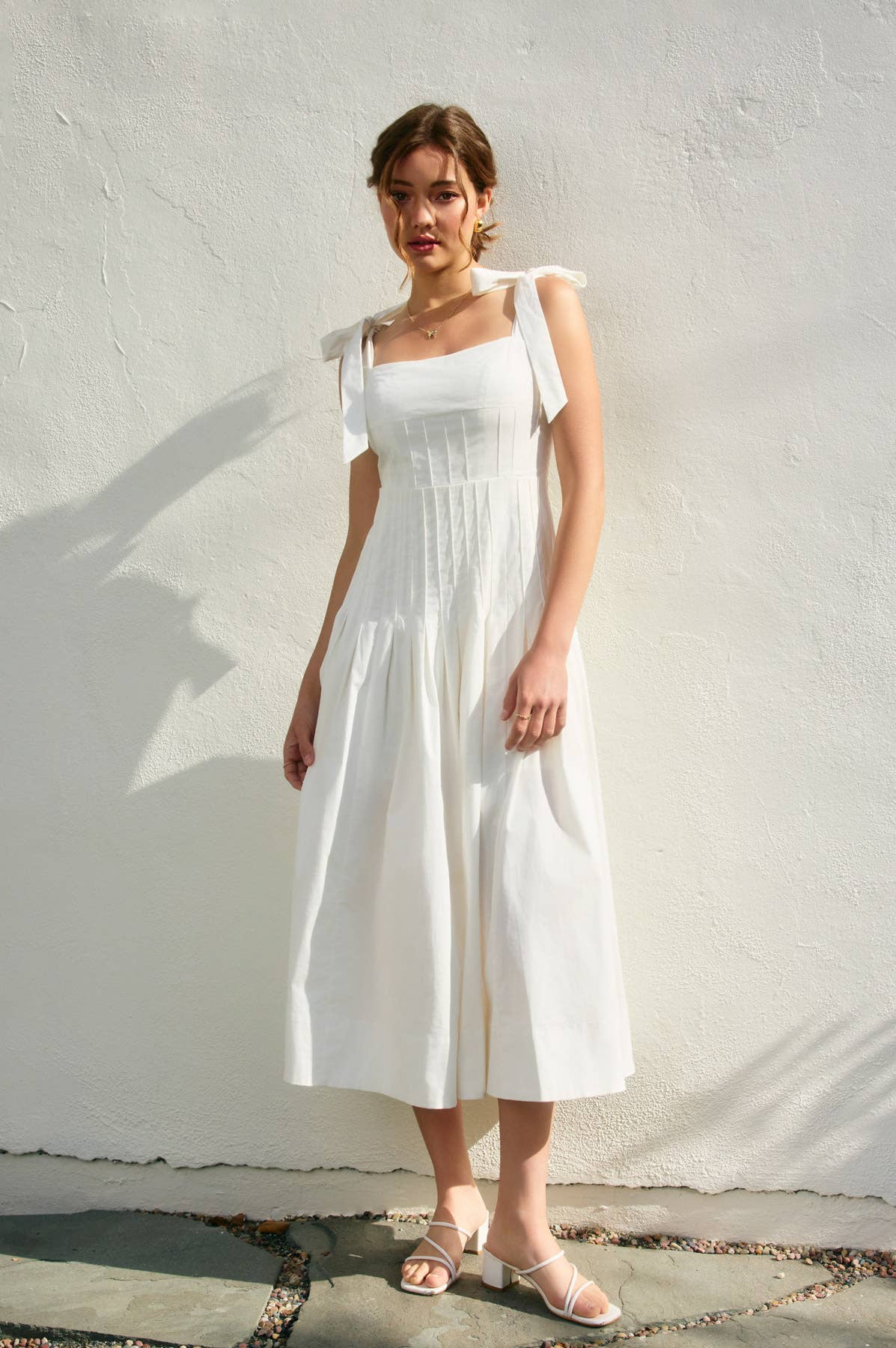 Elegant Sunrise Self Tie Pleated Midi Dress