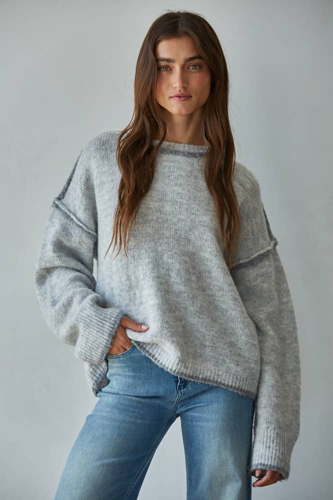 Crew Neck Sweater With Rolled Hem