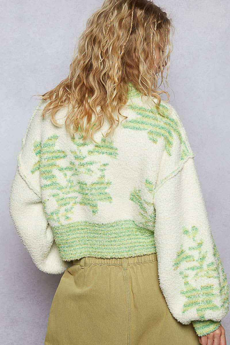 Mock Neck Lime & Cream Cropped Sweater