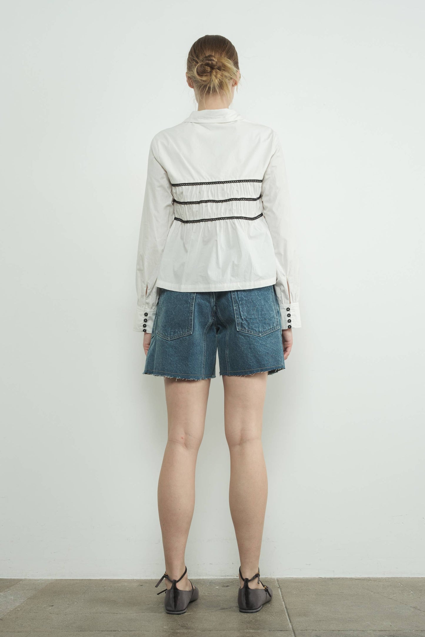 Vintage Washed Denim Shorts w/ Grommet Waist