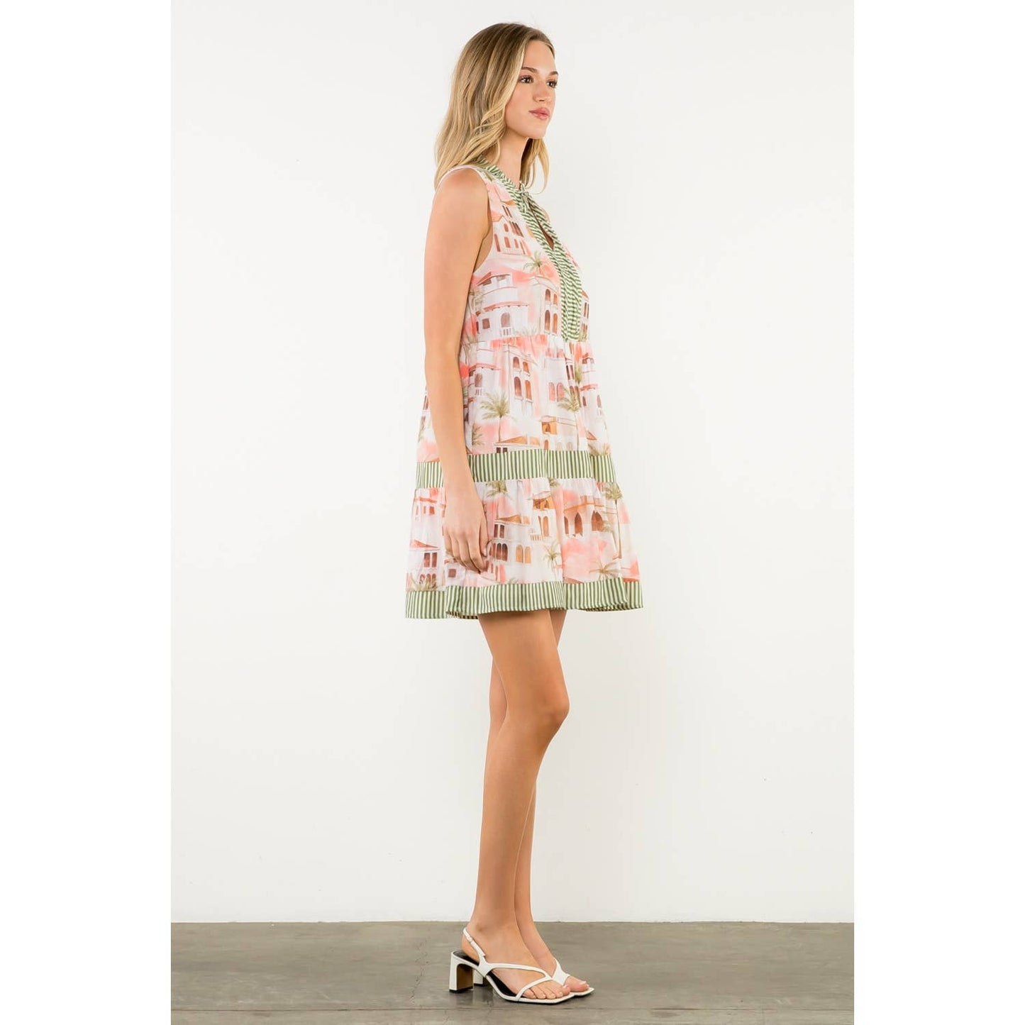 Striped Trim Architectural Print Dress