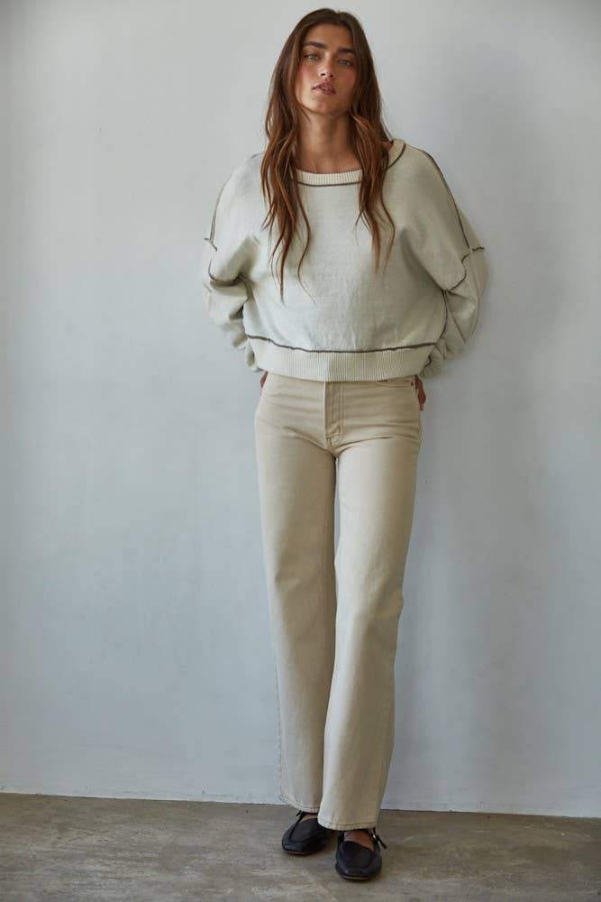 Contrast Seam Cropped Sweater