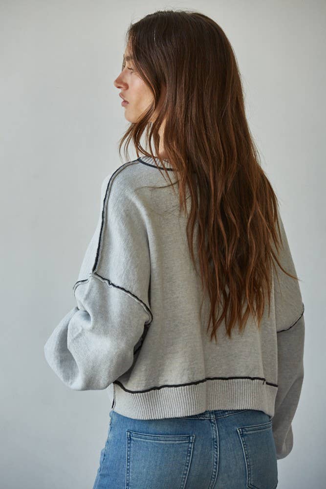 Contrast Seam Cropped Sweater