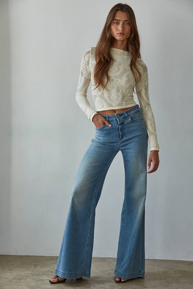 Seamless Jacquard Mock Neck Long Sleeve Top