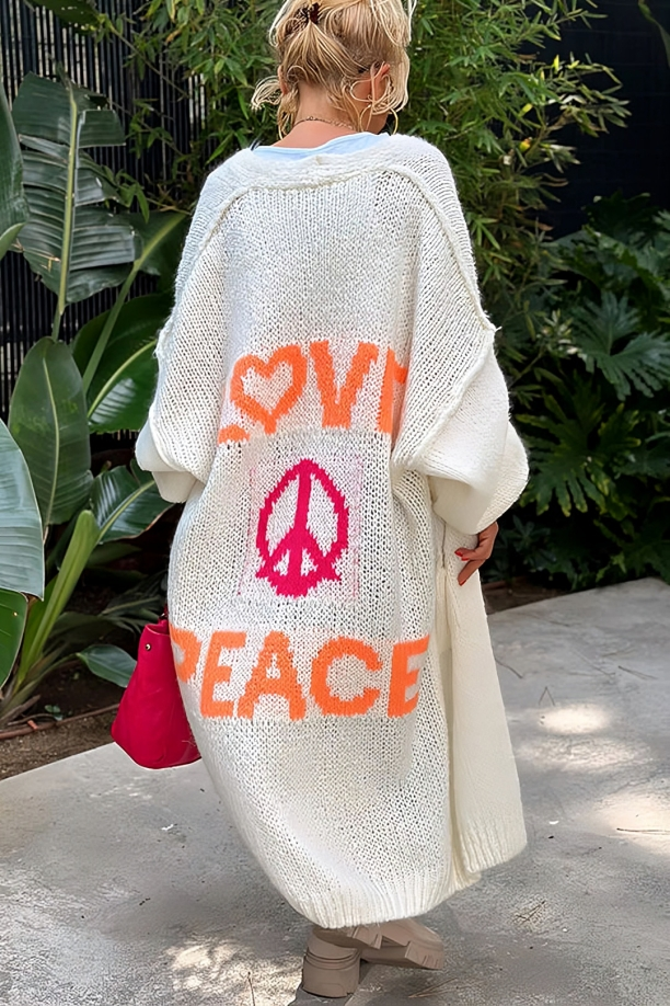 "Love & Peace" Exposed Seam Knit Cardigan
