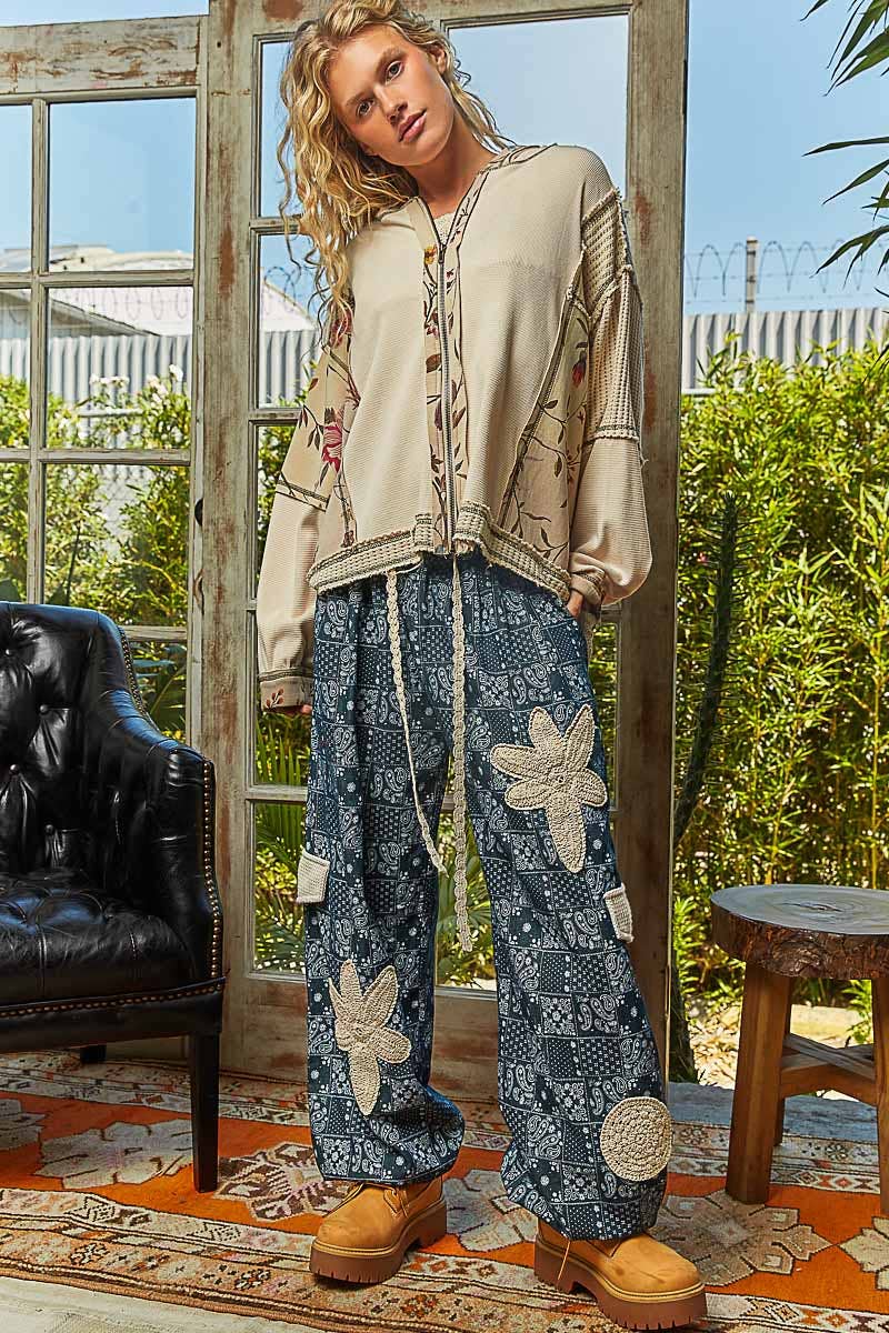 Floral Panel Knit Hoodie