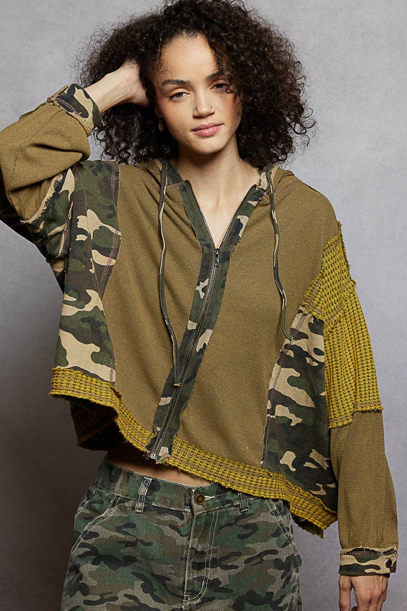 Floral Panel Knit Hoodie