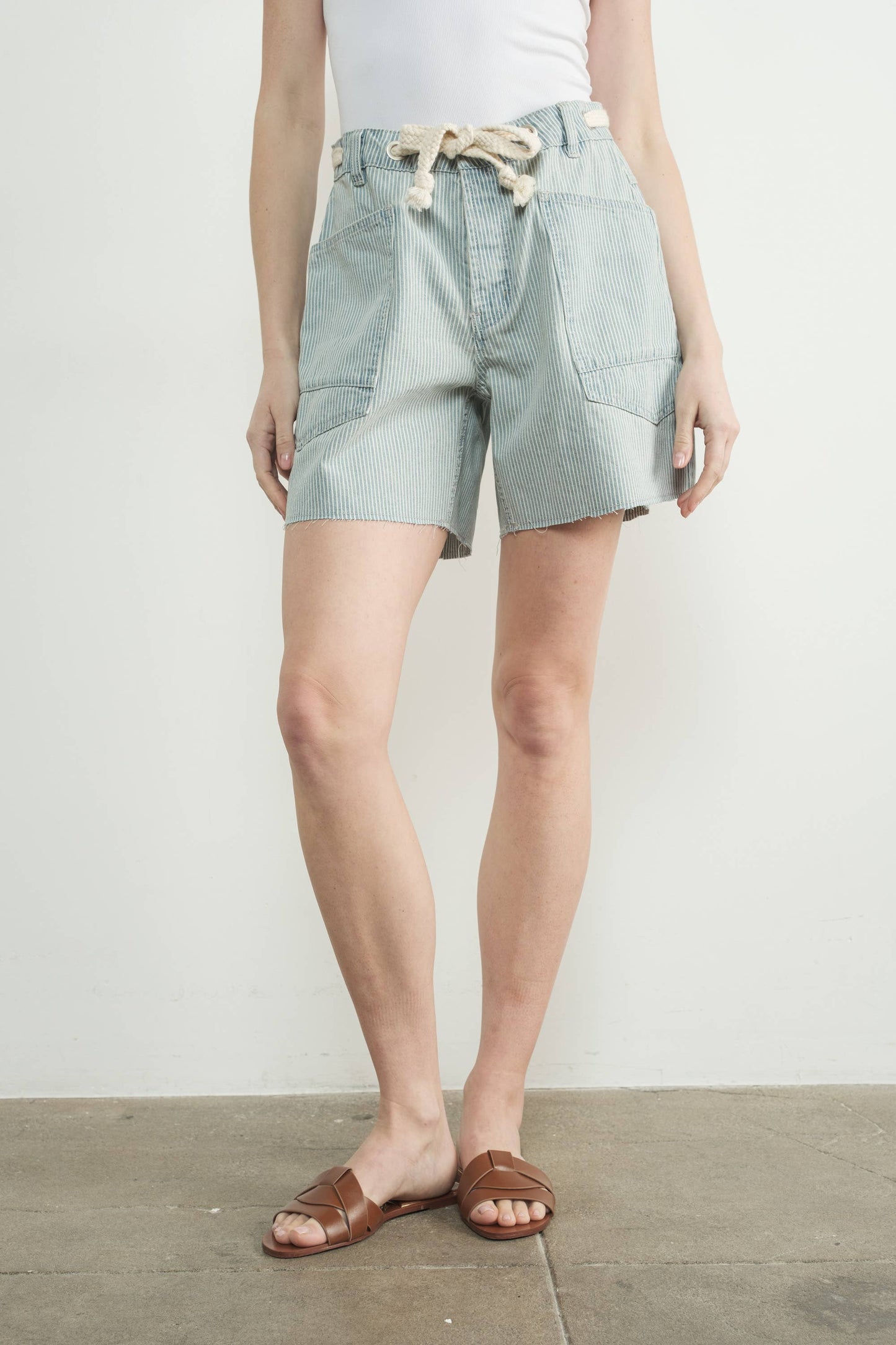 Vintage Washed Denim Shorts w/ Grommet Waist