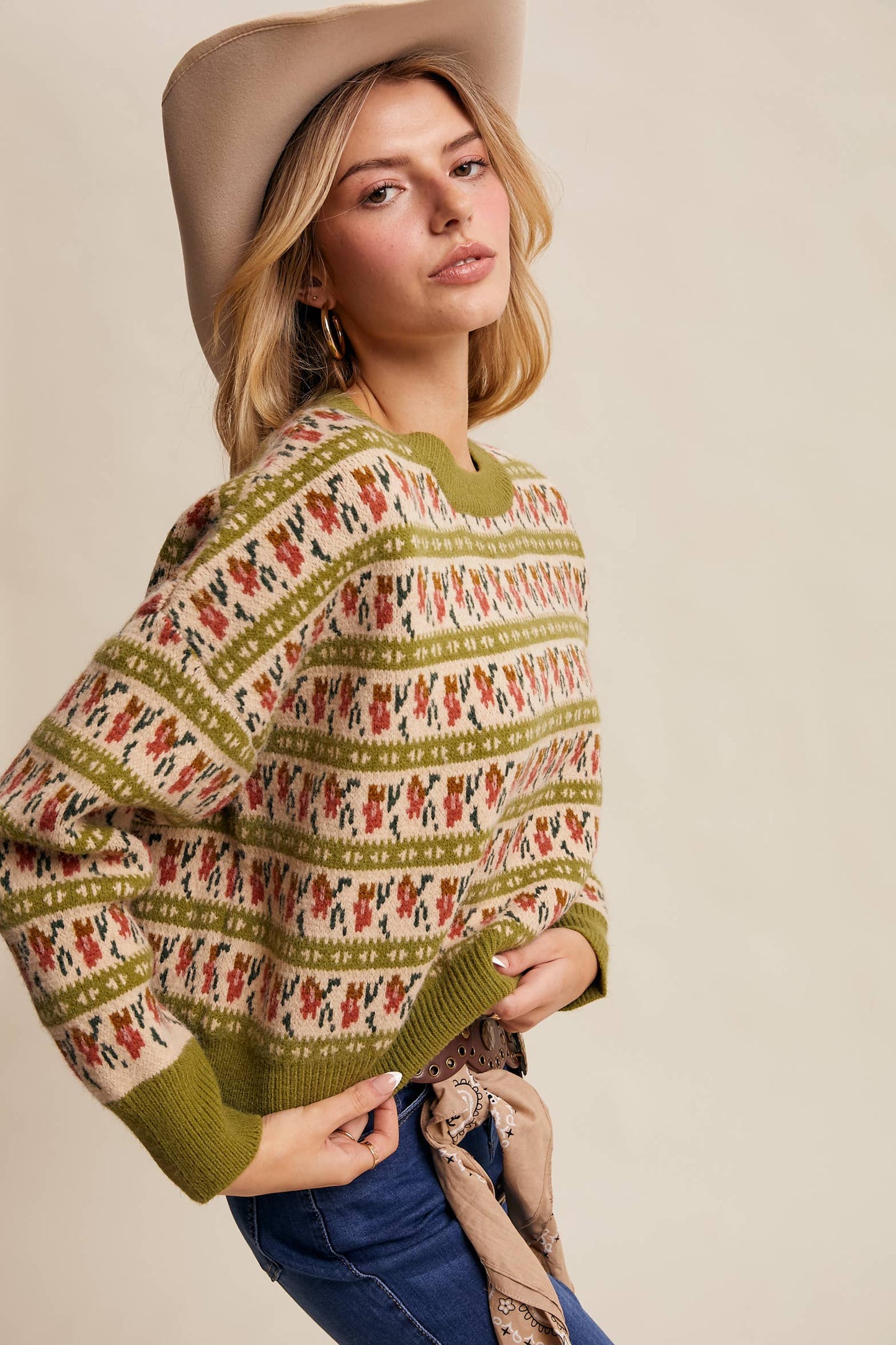 Western Jacquard Knit Sweater
