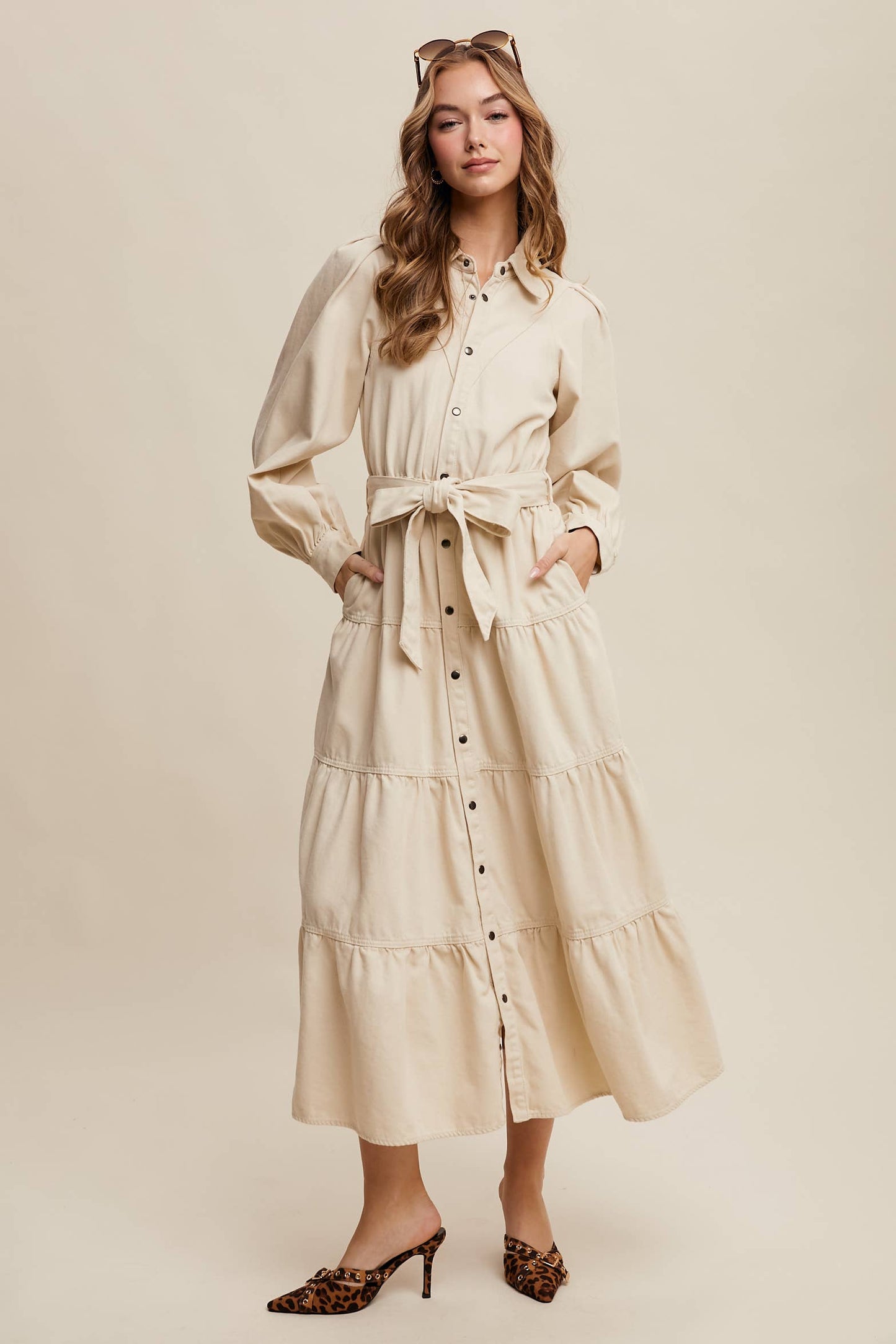 Utility Tiered Denim Midi Dress LD1509
