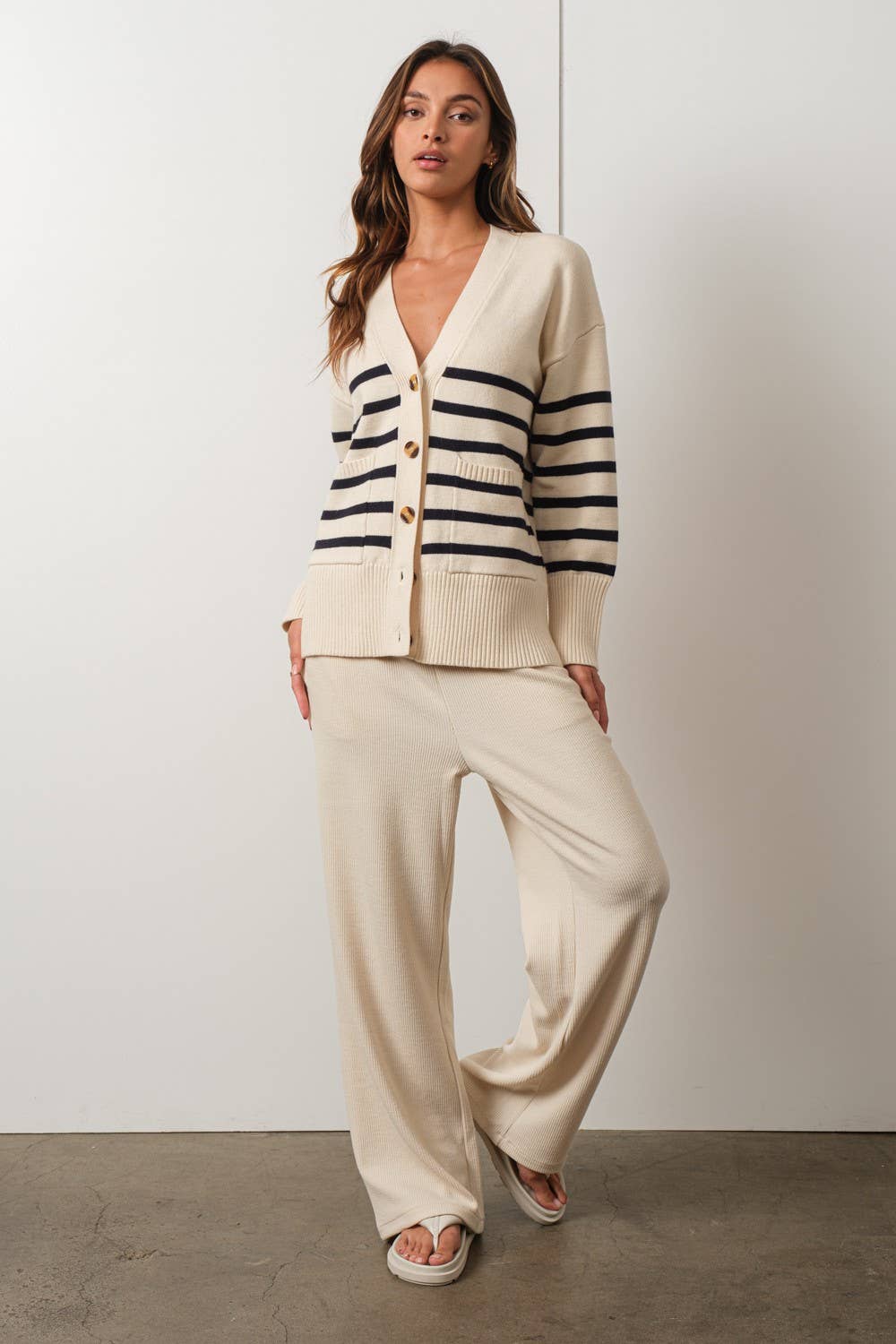 Ivory & Navy Striped Cardigan