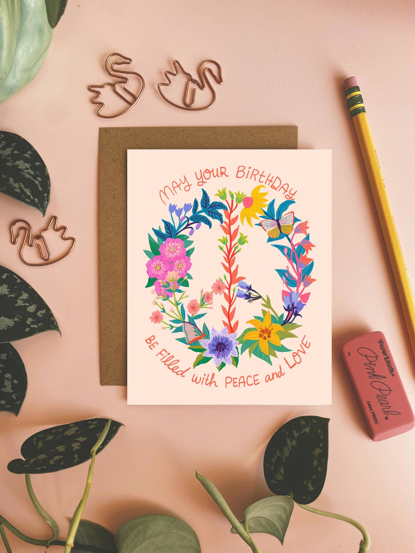 Peace + Love Flowers Birthday Card