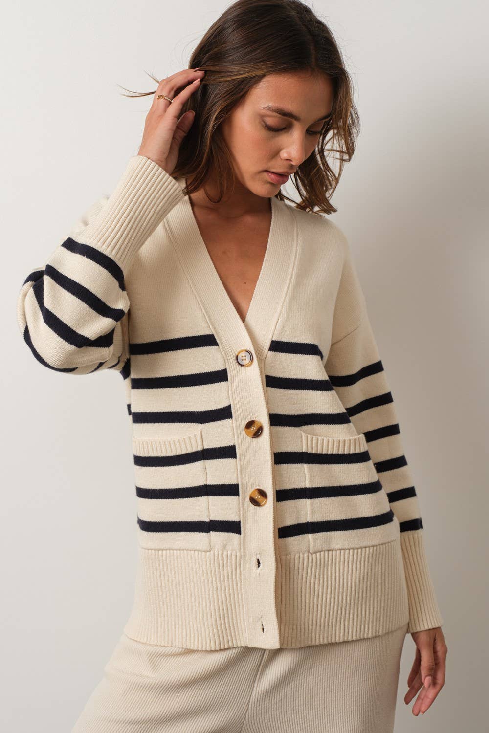Ivory & Navy Striped Cardigan