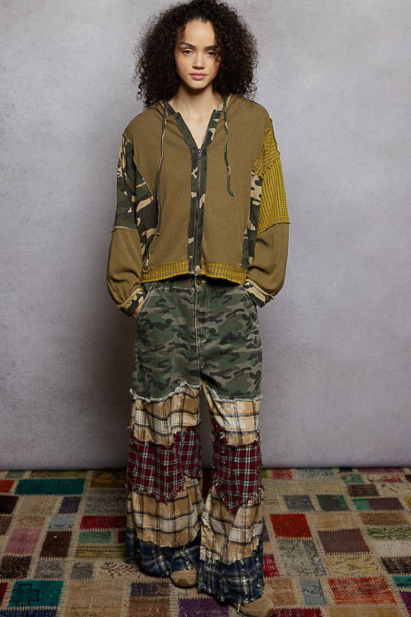 Floral Panel Knit Hoodie