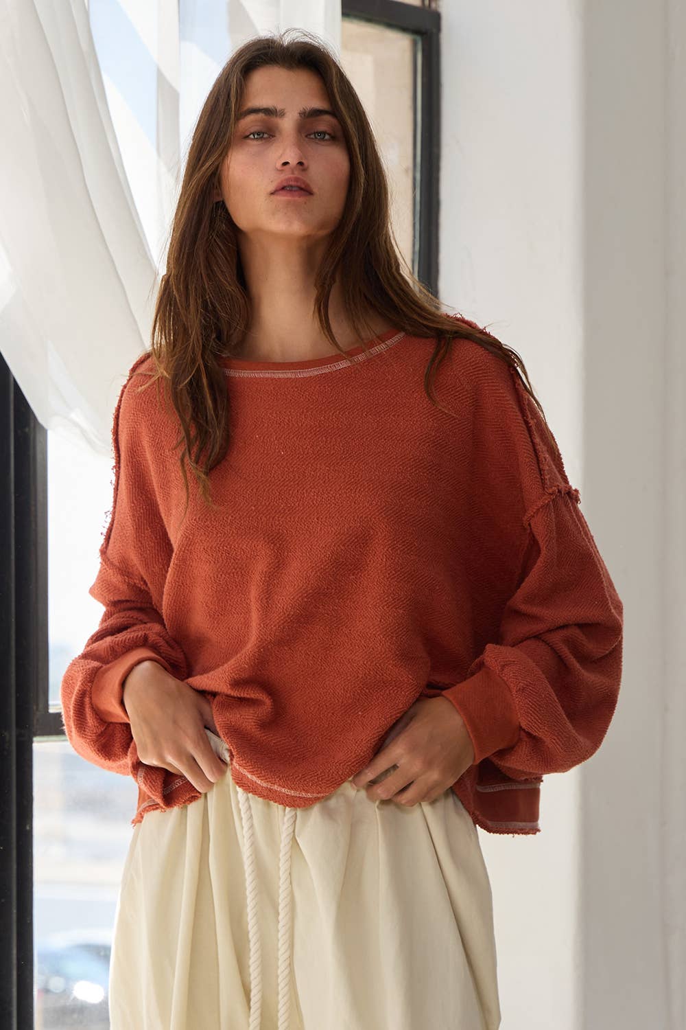 Open Back Oversize Reverse Stitched Top