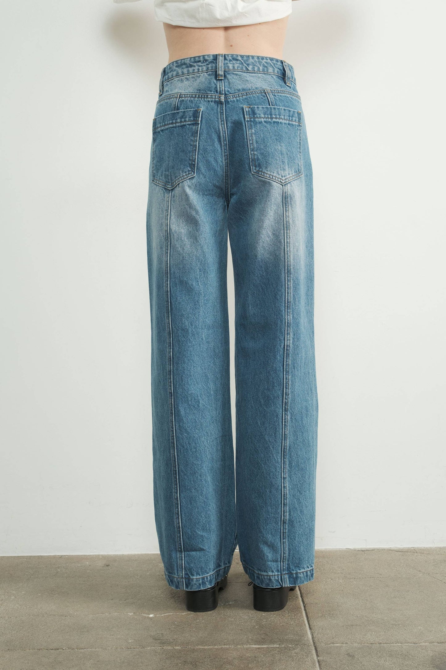 Seam Detail High Waist Wide Leg Jeans