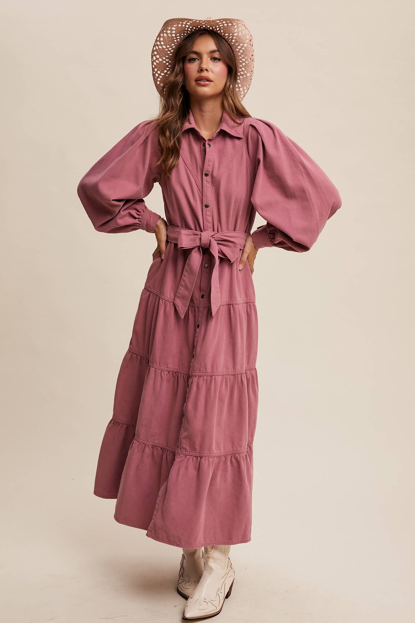 Utility Tiered Denim Midi Dress LD1509