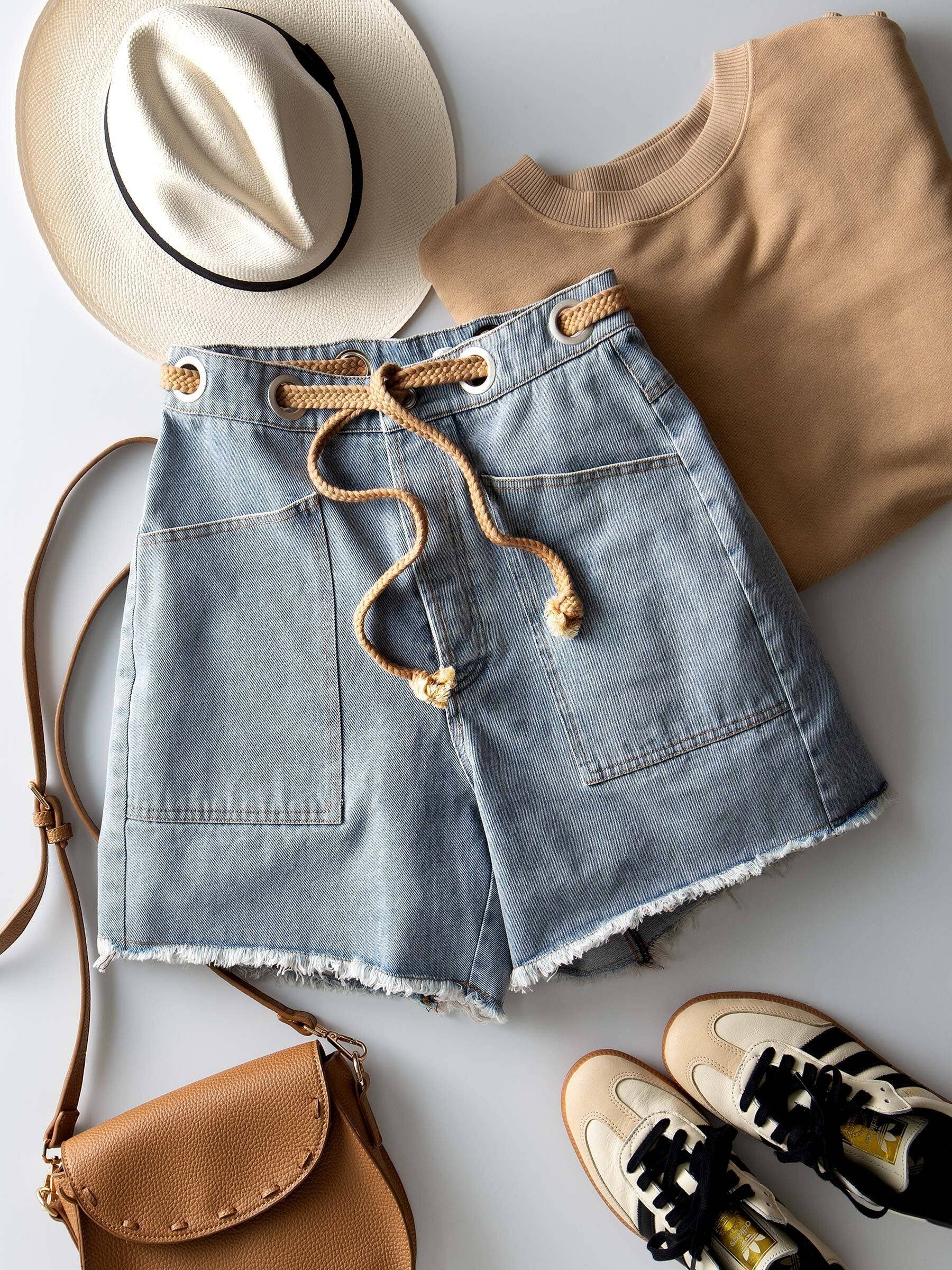 High-Waisted Frayed Hem Denim Shorts