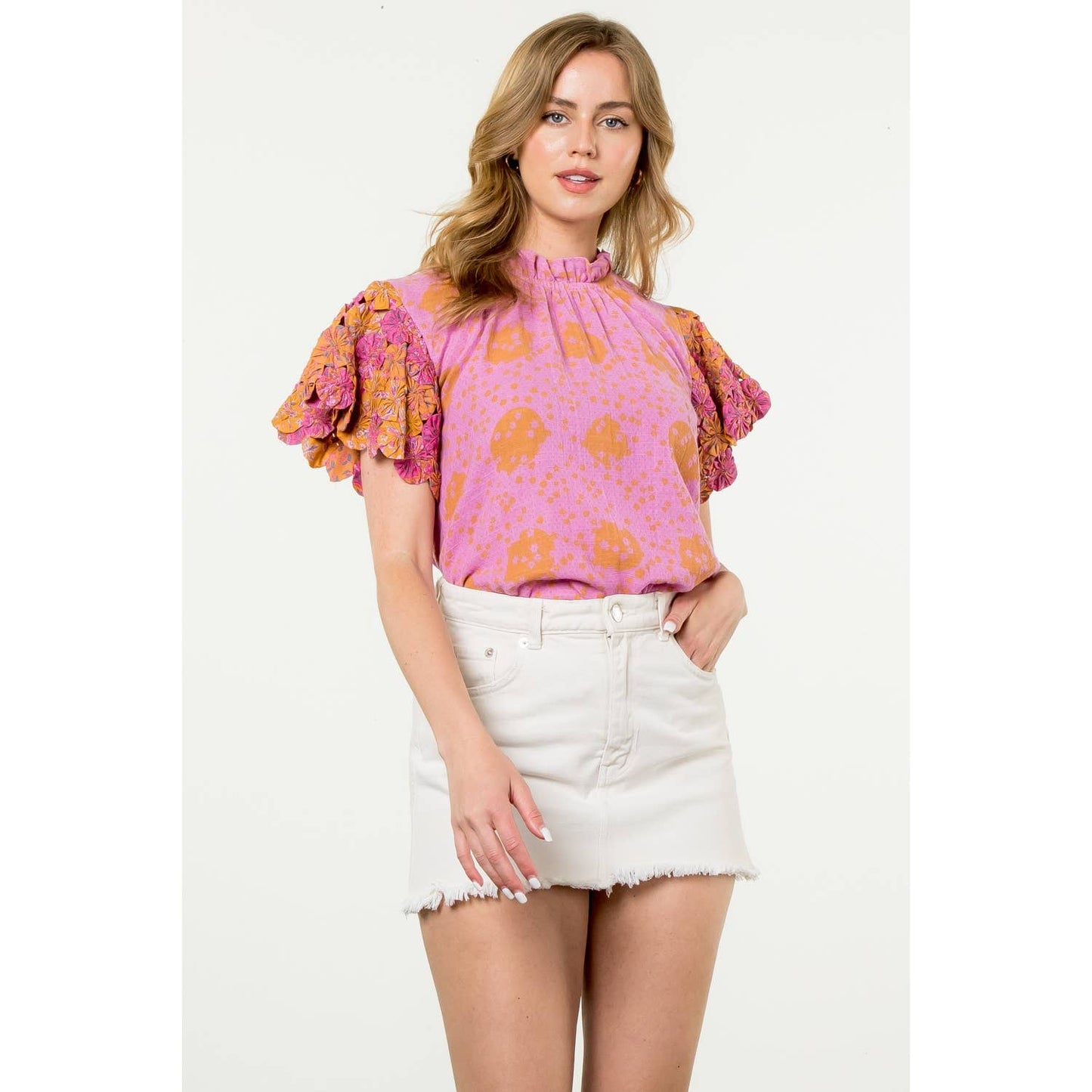 Handmade Flower Embellished Sleeve Top