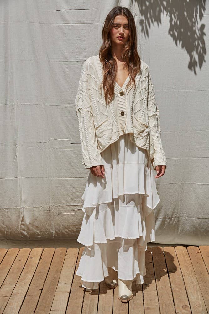Cream Cable Knit Button Down Cardigan