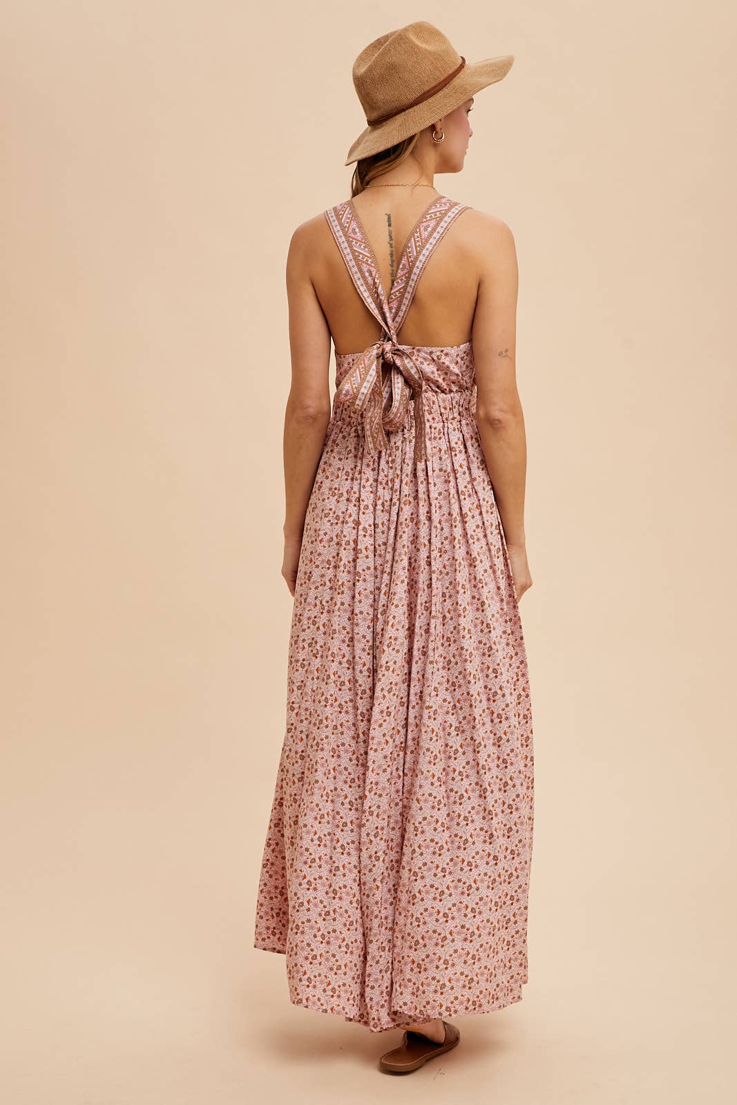 Border Print V-Neck Maxi Dress