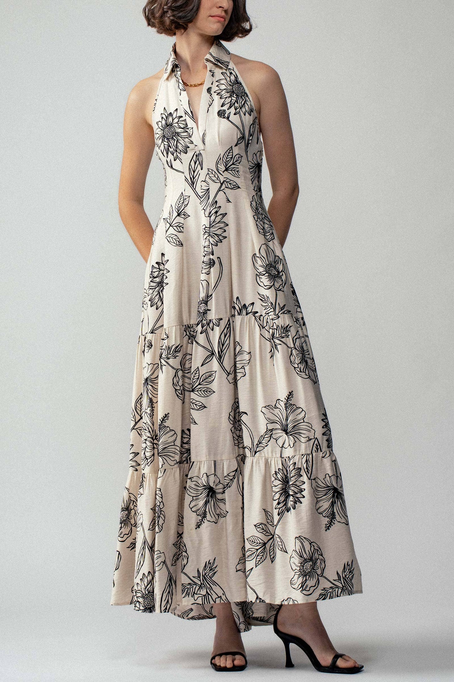 Halter Tiered Floral Maxi Dress