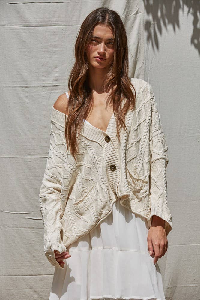 Cream Cable Knit Button Down Cardigan