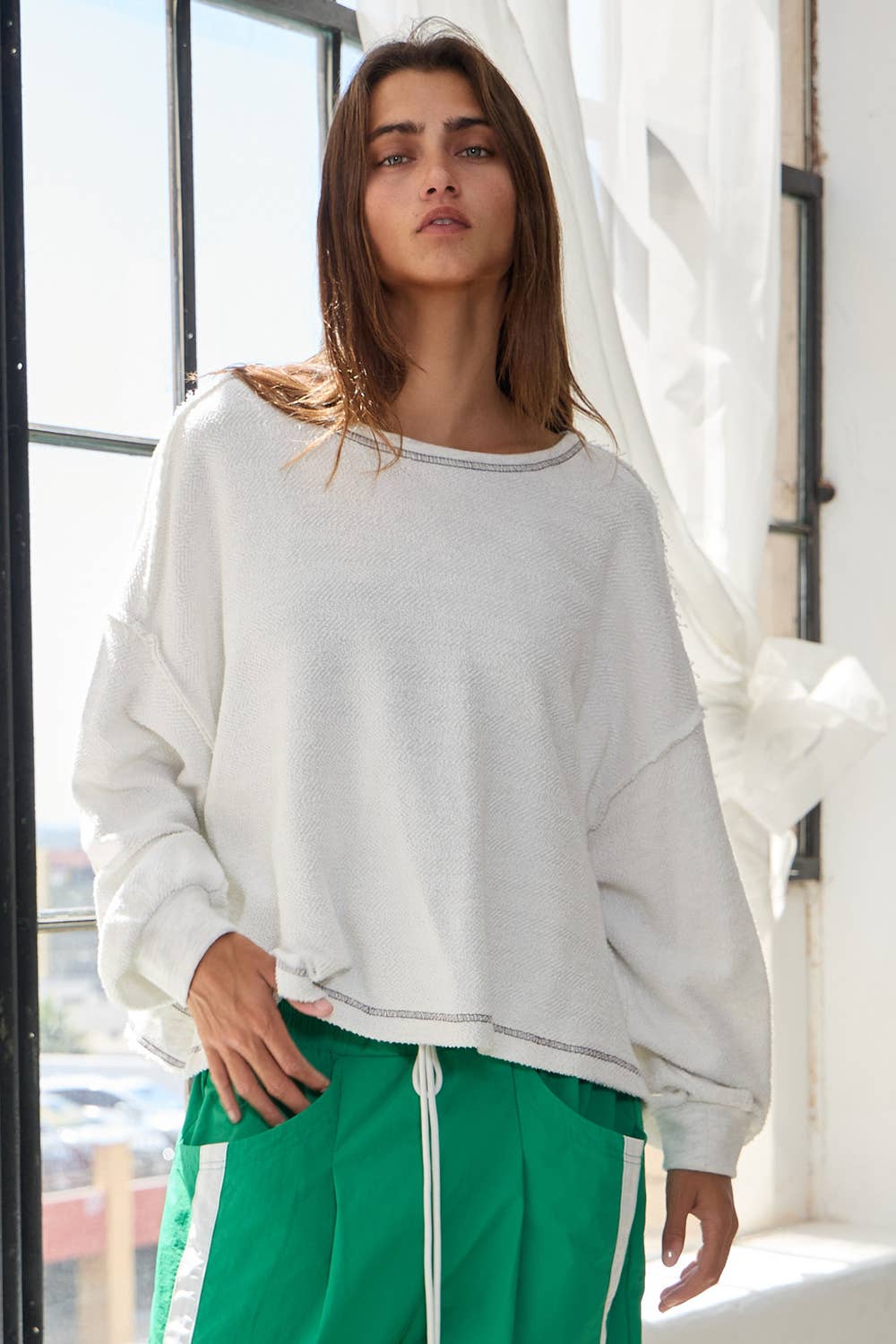 Open Back Oversize Reverse Stitched Top