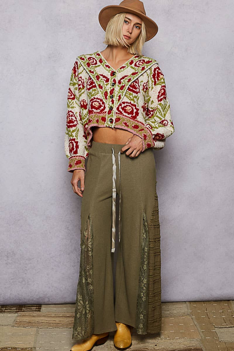 V-neck ruffles point floral Beber sweater cardigan top