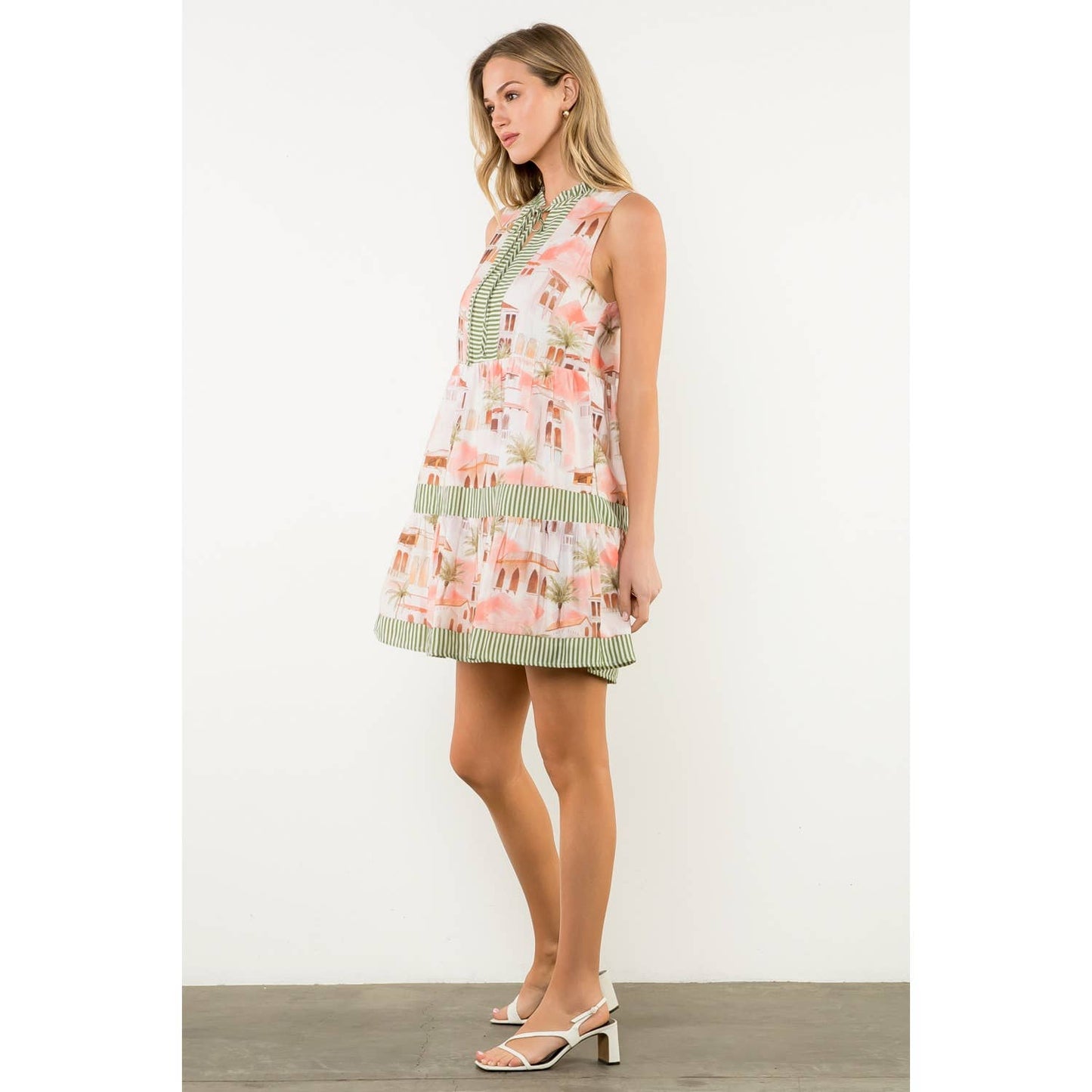Striped Trim Architectural Print Dress