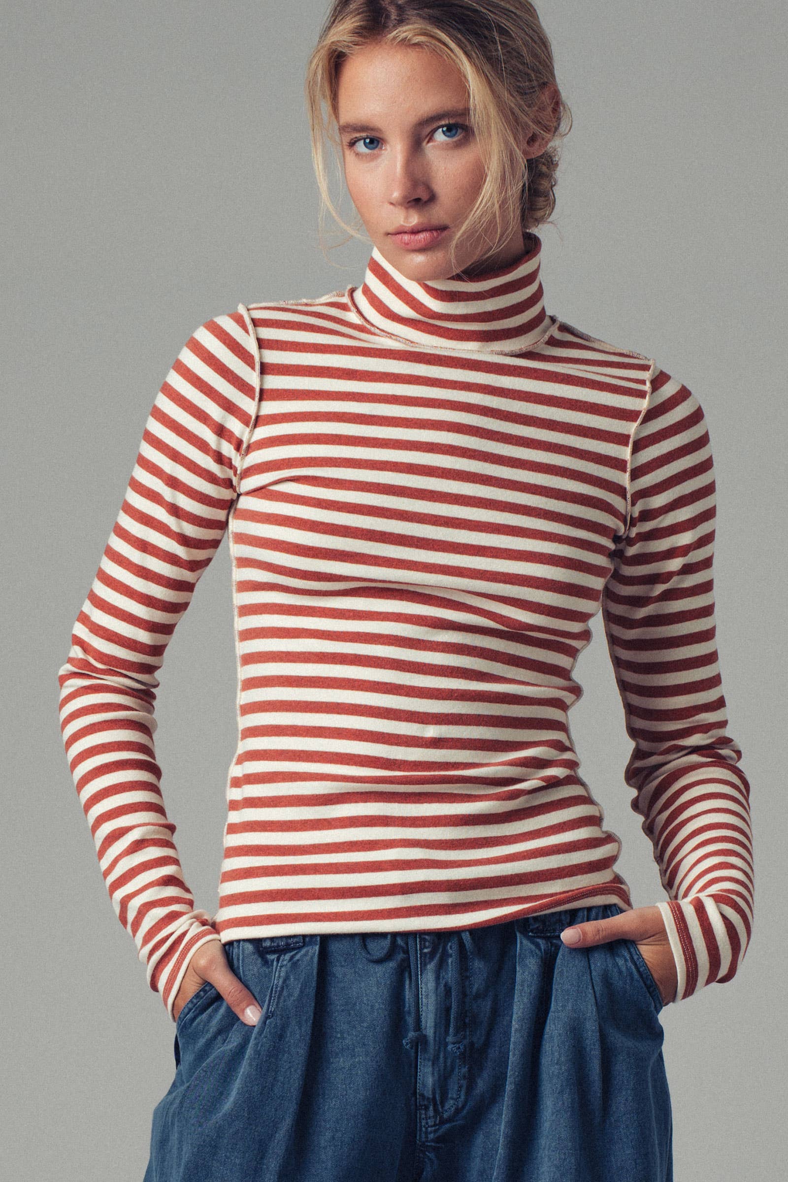 Striped Turtleneck Knit Top