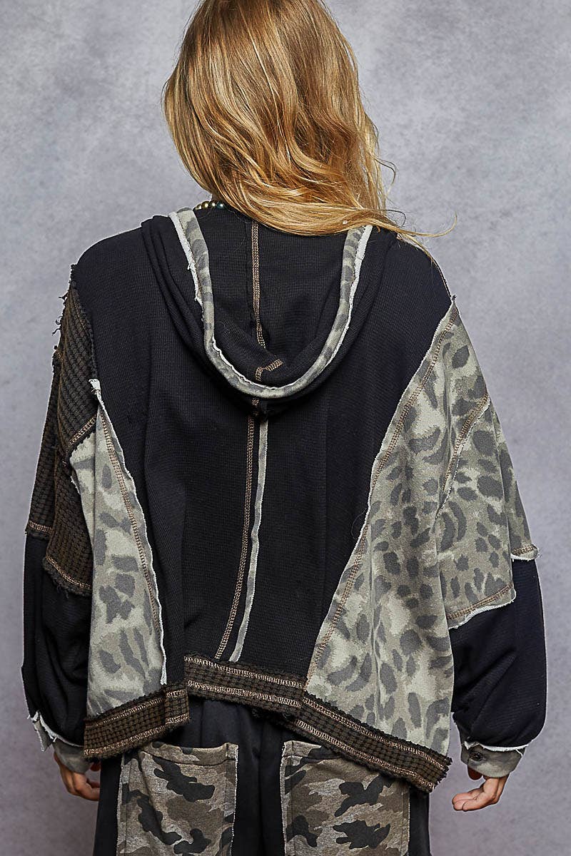 Floral Panel Knit Hoodie