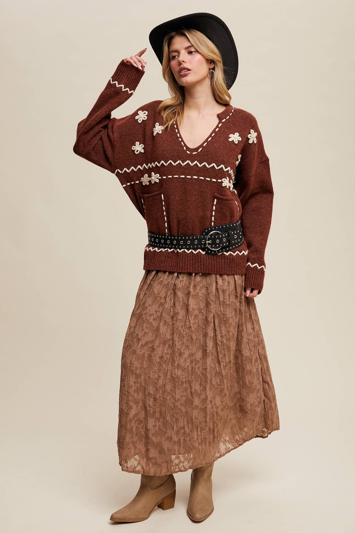 Floral Embroidered Knit Sweater
