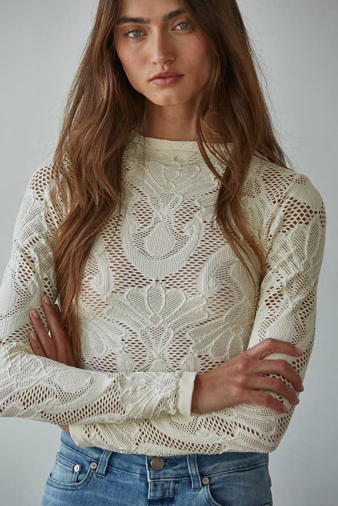 Seamless Jacquard Mock Neck Long Sleeve Top