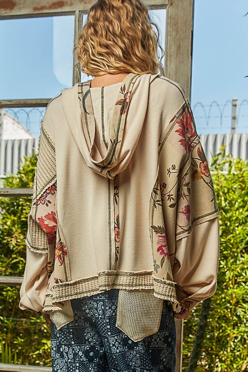 Floral Panel Knit Hoodie