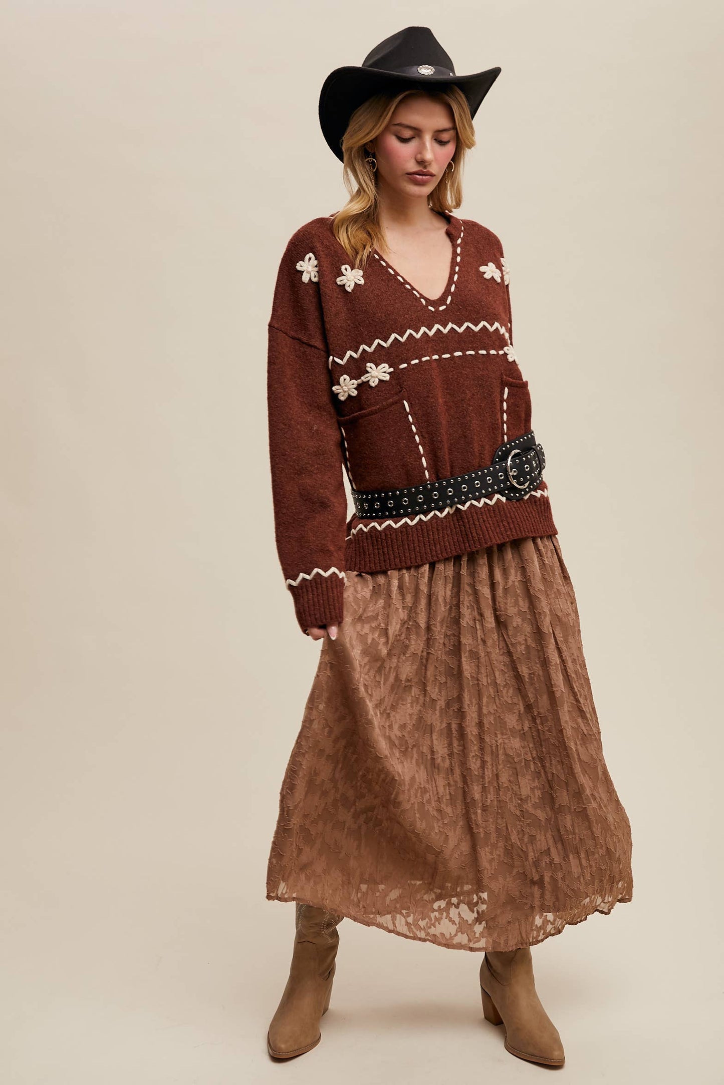 Floral Embroidered Knit Sweater