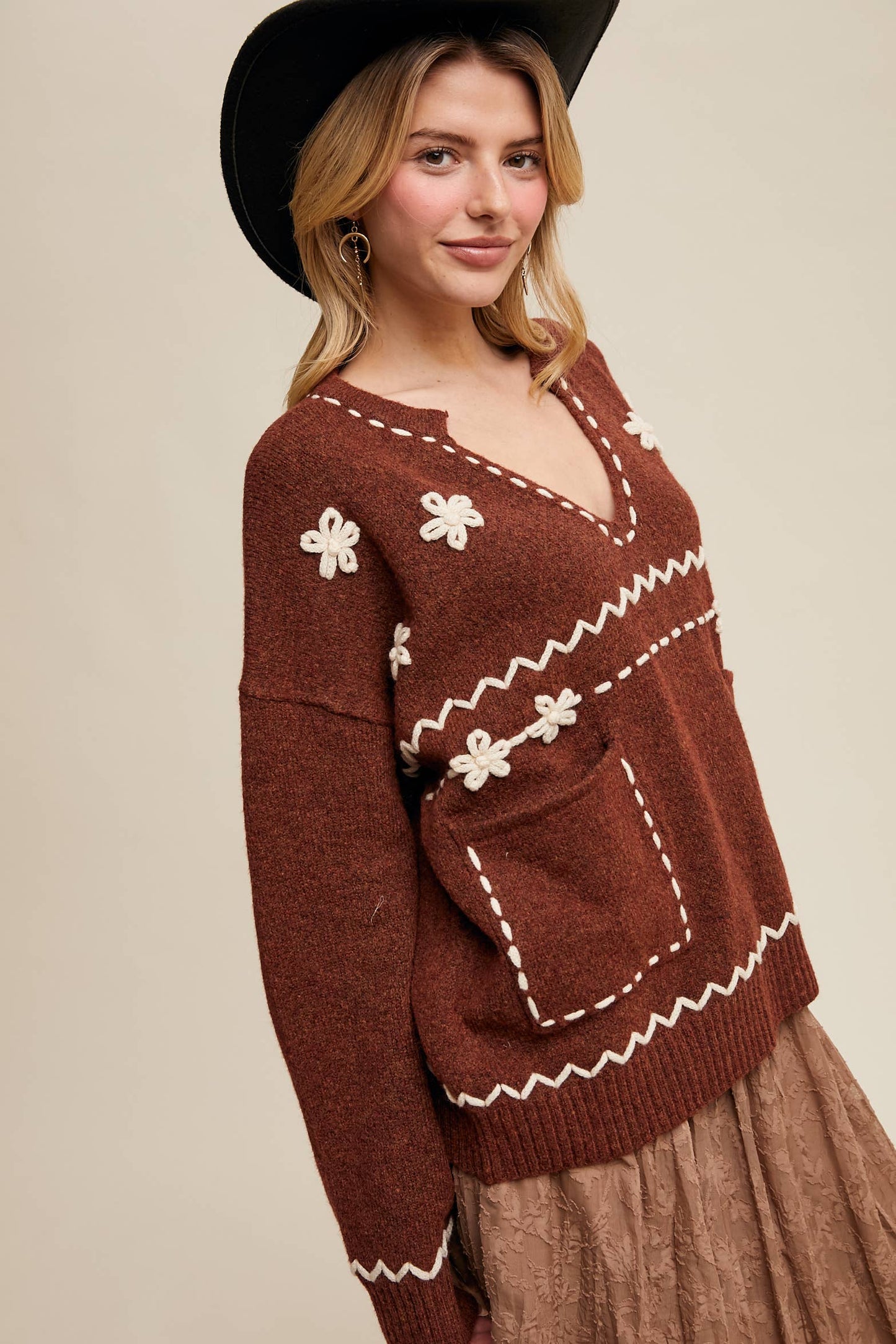 Floral Embroidered Knit Sweater