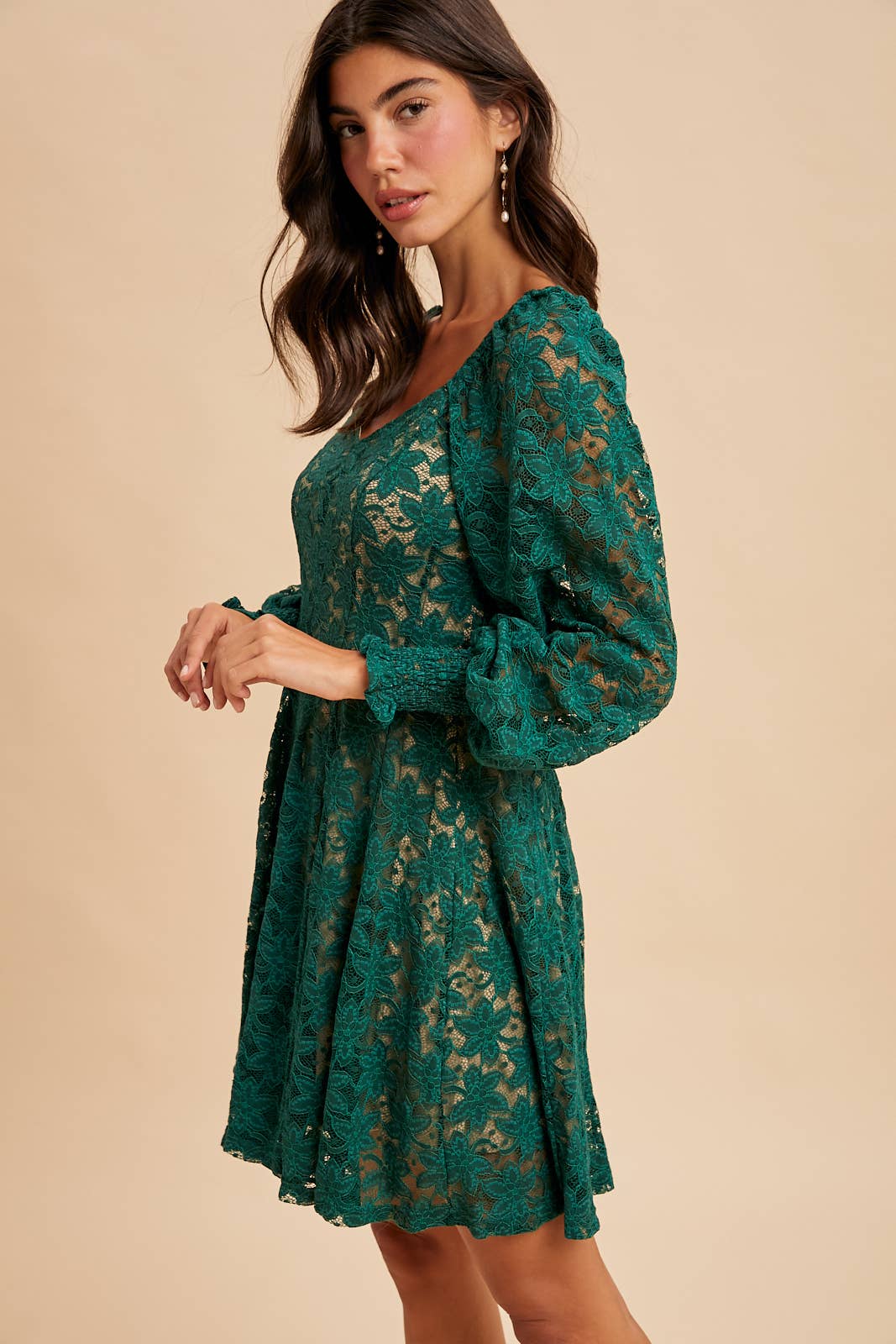 Emerald Lace Mini Dress