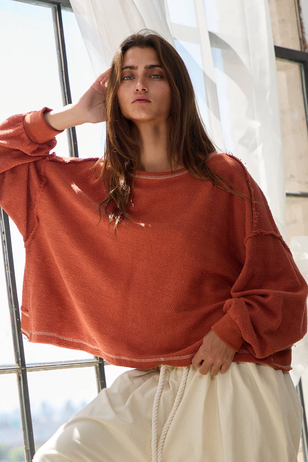 Open Back Oversize Reverse Stitched Top