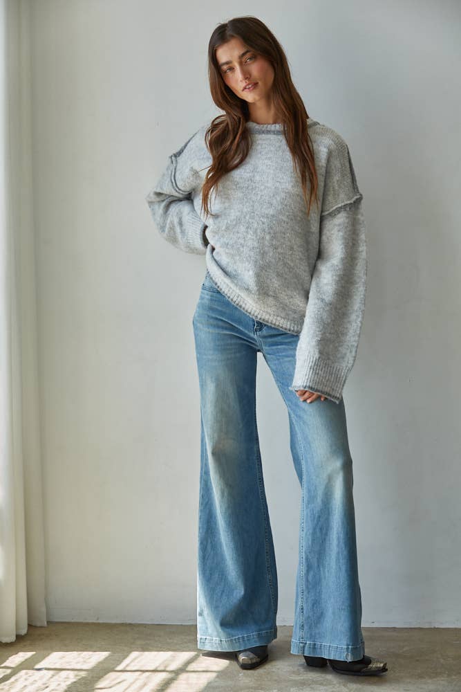 Crew Neck Sweater With Rolled Hem