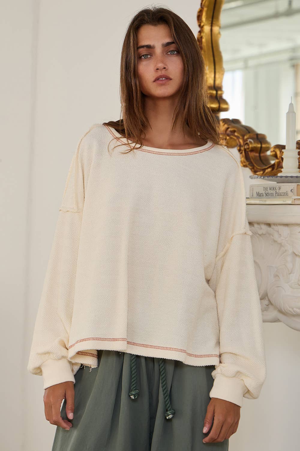 Open Back Oversize Reverse Stitched Top