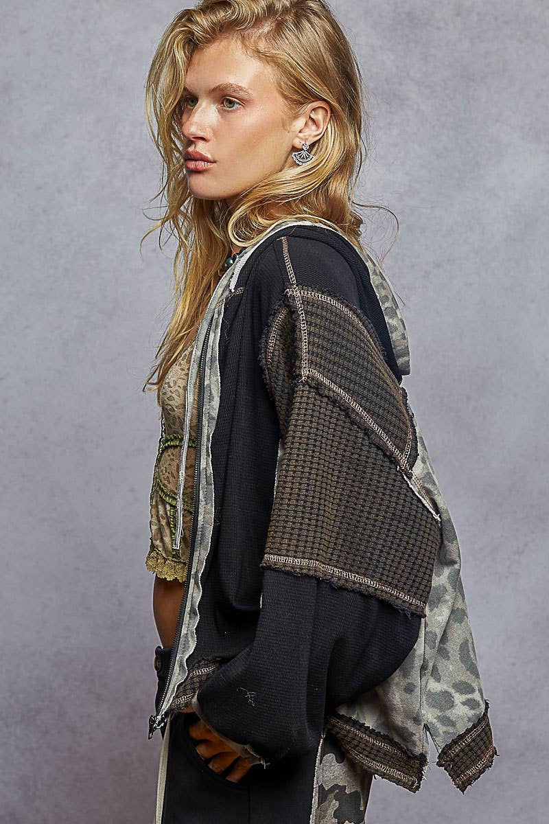 Floral Panel Knit Hoodie