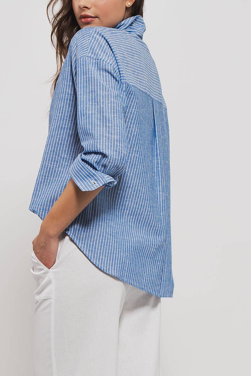 Pinstripe Cotton Blend Button Down Shirt