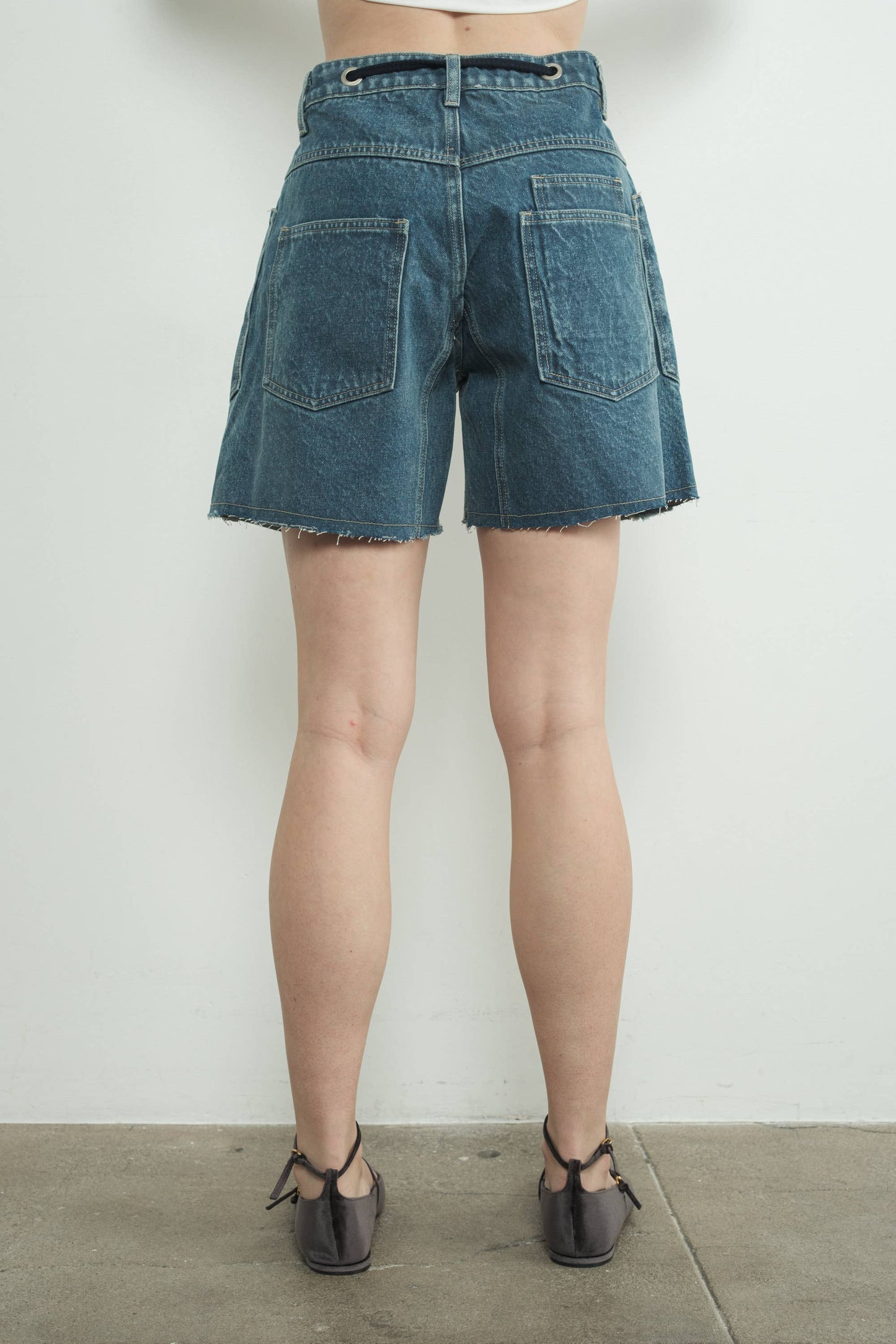 Vintage Washed Denim Shorts w/ Grommet Waist