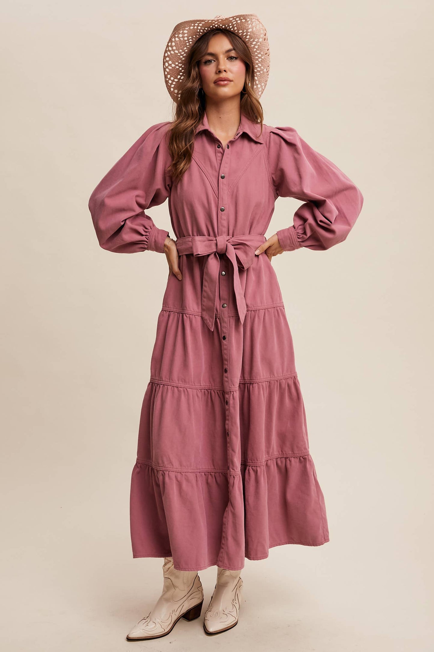 Utility Tiered Denim Midi Dress LD1509