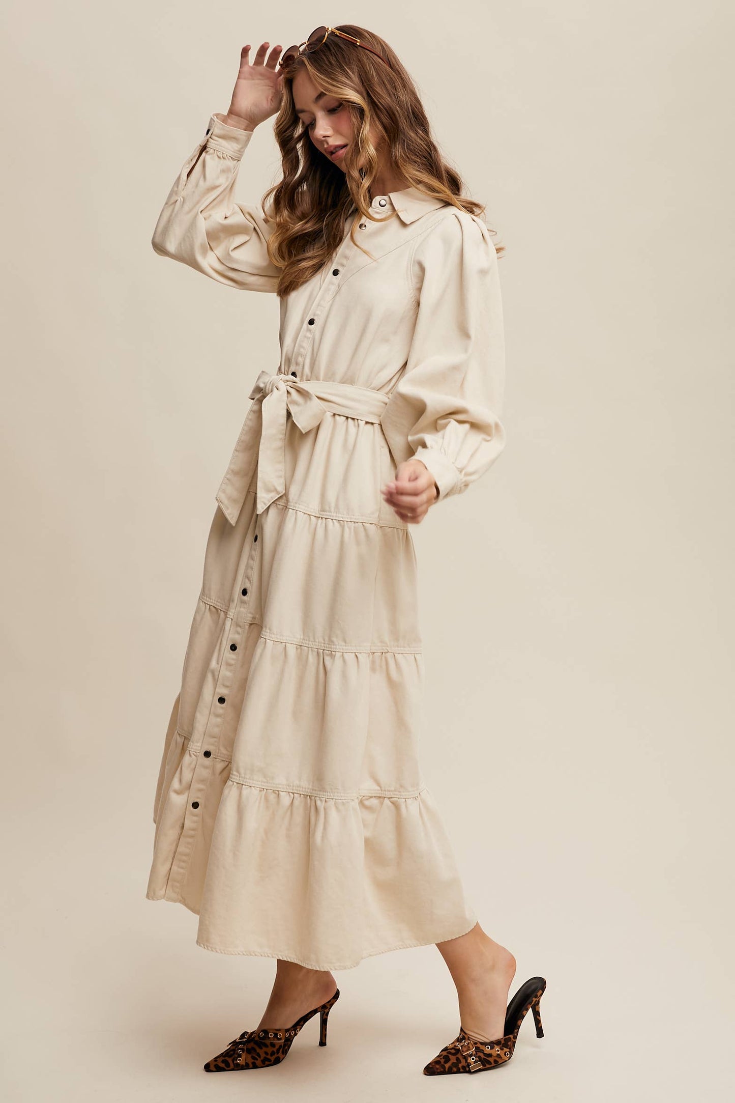 Utility Tiered Denim Midi Dress LD1509