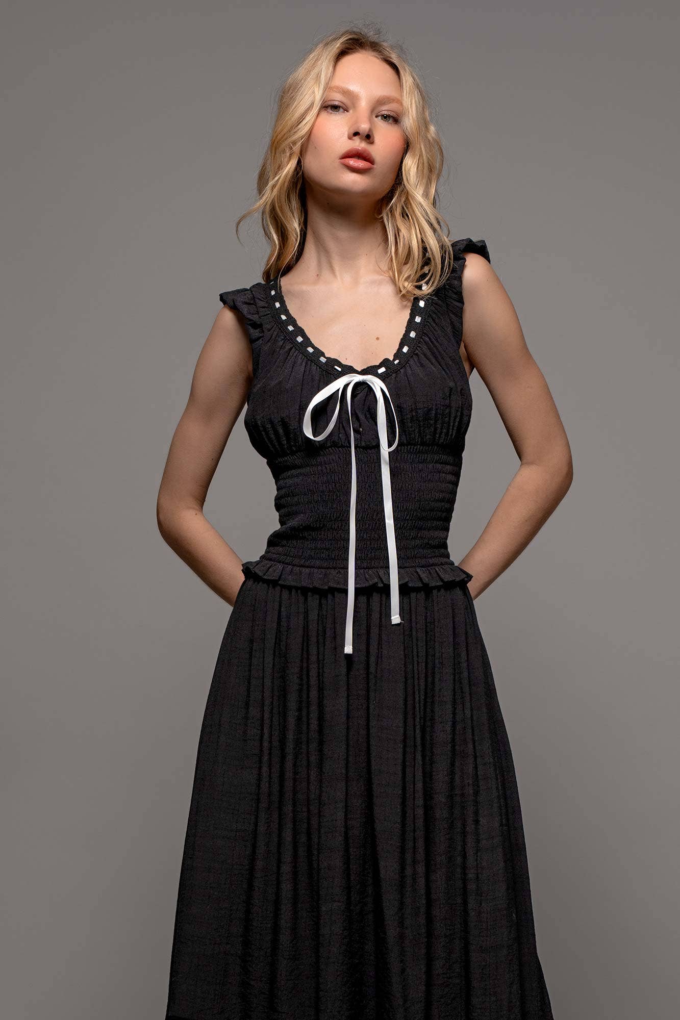 Smocked Ruffle Dotted Dress
