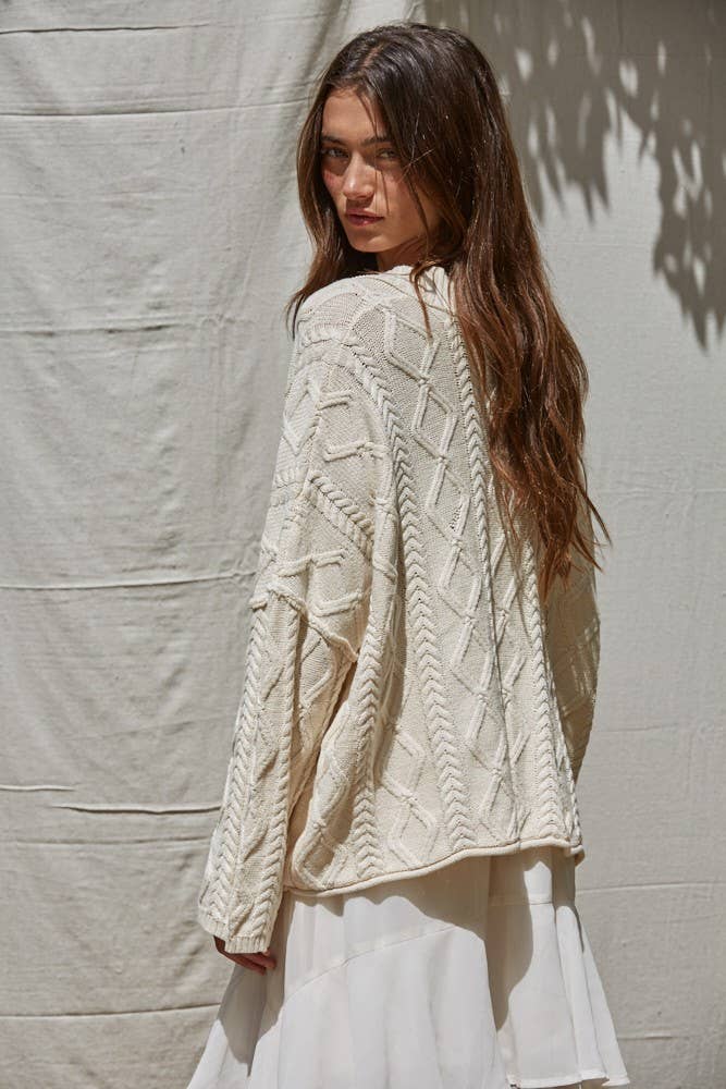 Cream Cable Knit Button Down Cardigan