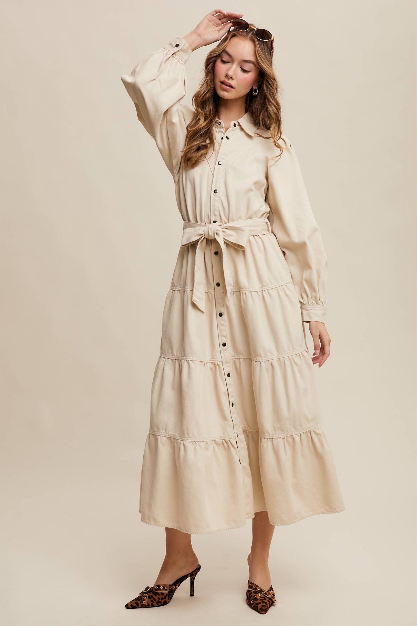 Utility Tiered Denim Midi Dress LD1509